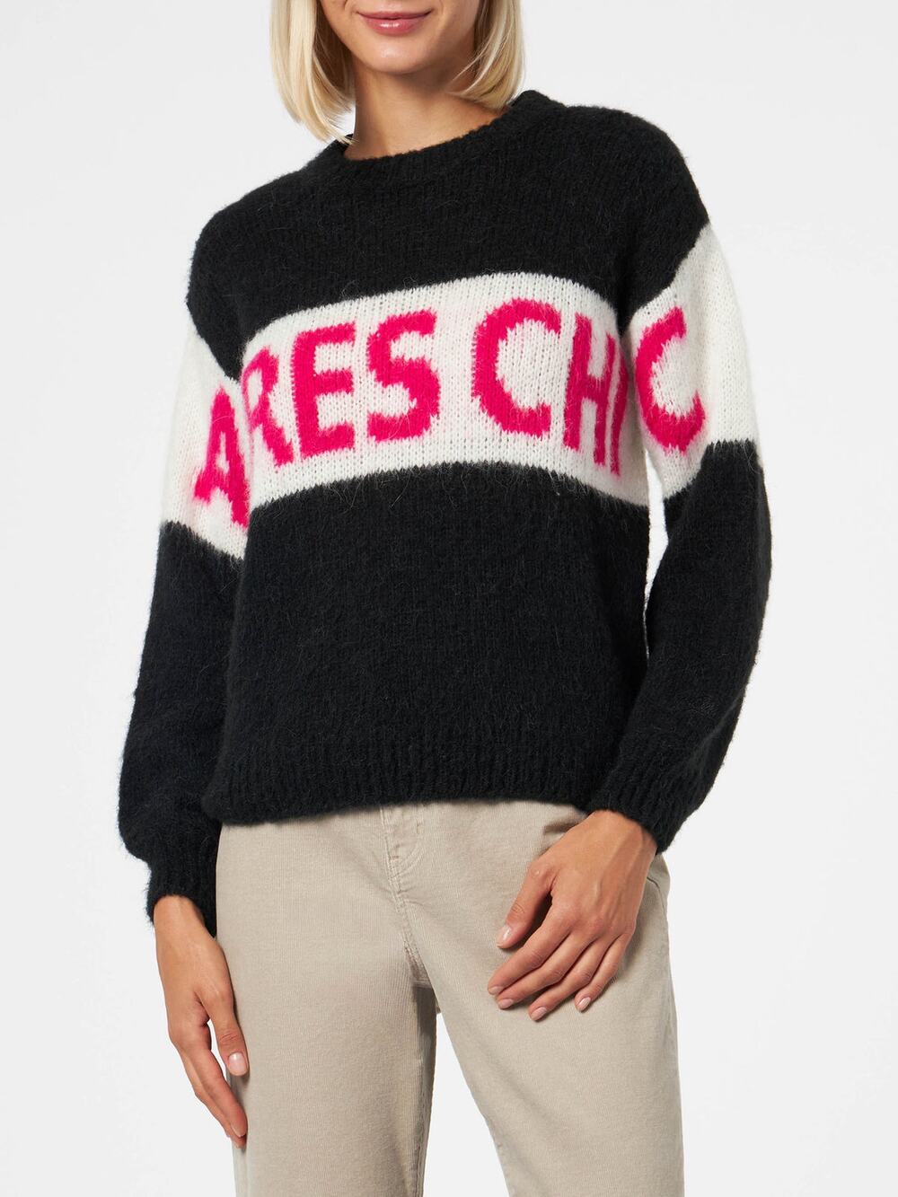 MC2 Saint Barth Danya Soft Apres Chic Jacquard Sweater Black Fuchsia